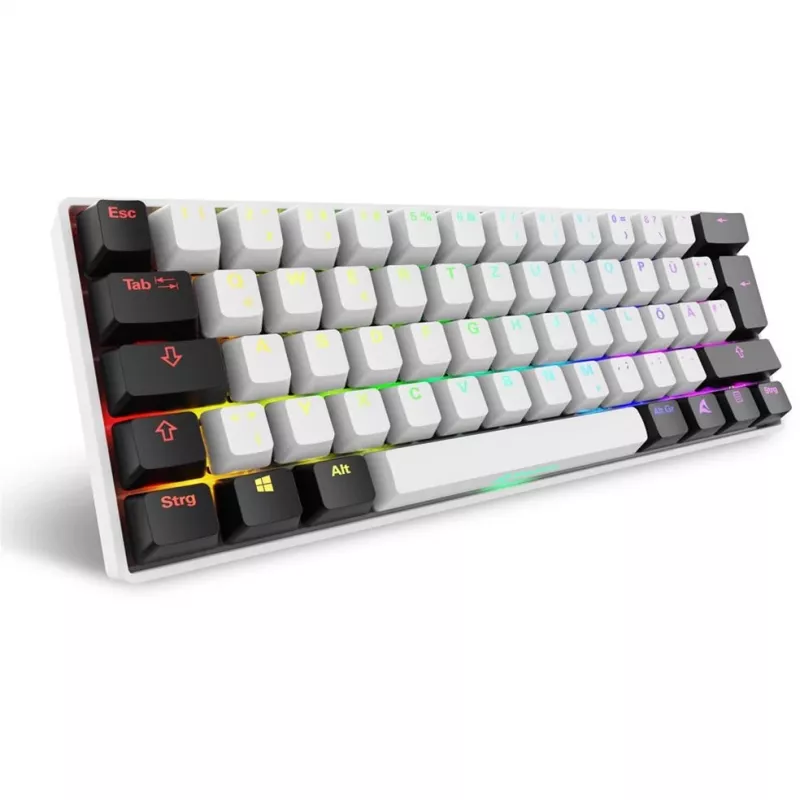 Sharkoon SGK50 S4 klaviatūra USB QWERTZ vokiška balta RGB LED 60%