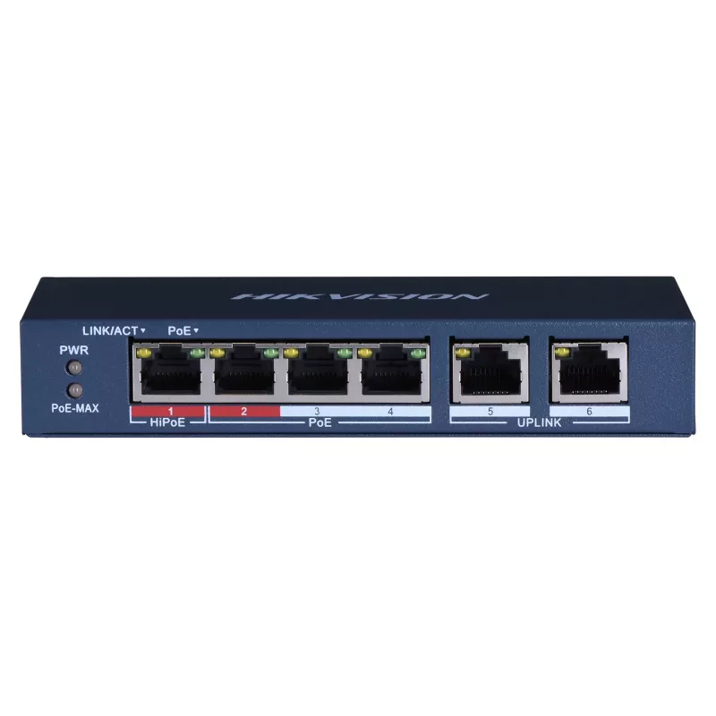 Hikvision DS-3E0106HP-E nevaldomas Fast Ethernet (10/100) komutatorius su PoE, mėlynas