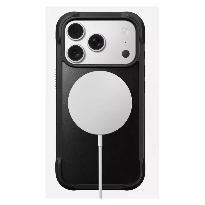 Nomad Rugged Leather Case Apple iPhone 17 Pro, oda/TPU/PC/aliuminis, tinka 16 cm (6,3 col.) ekranams, juoda