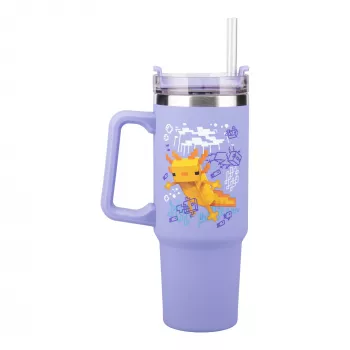 Paladone Minecraft purpurinė termo stiklinė su šiaudeliu, 900 ml