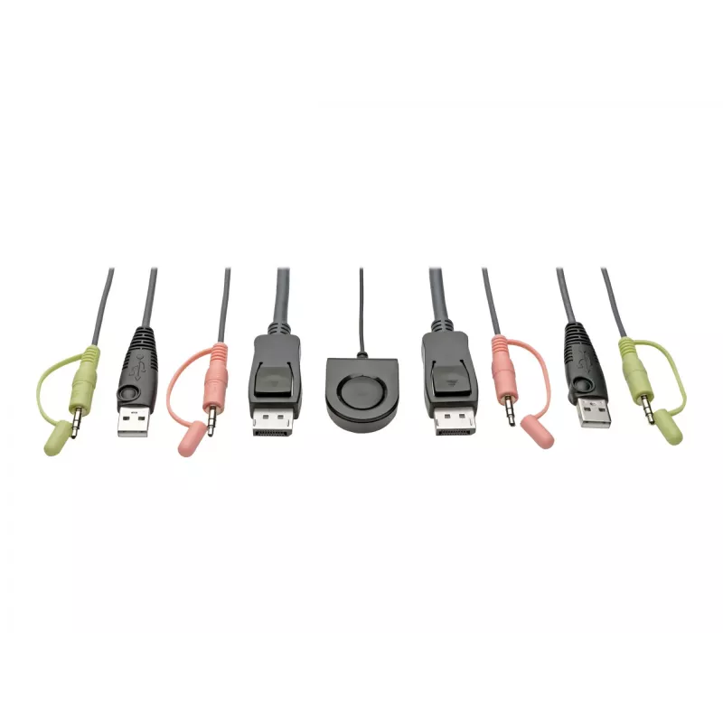Tripp Eaton Tripp Lite serijos 2 prievadų DisplayPort 1.1 / USB KVM jungiklis su garsu/vaizdu, įmontuotais kabeliais, USB periferinių įrenginių bendrinimu