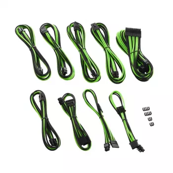 Vidinis maitinimo kabelių rinkinys CableMod CM-PCSR-FKIT-NKKLG-R, juoda/žalia, ModMesh, Corsair RMi/RMx/RM (Black Label)