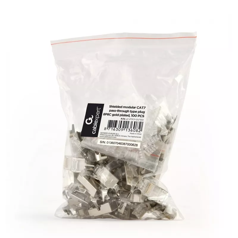 GEMBIRD RJ45 jungtys CAT7 8P8C auksuotos 15µ FTP/SFTP, pakuotė po 100 vnt.