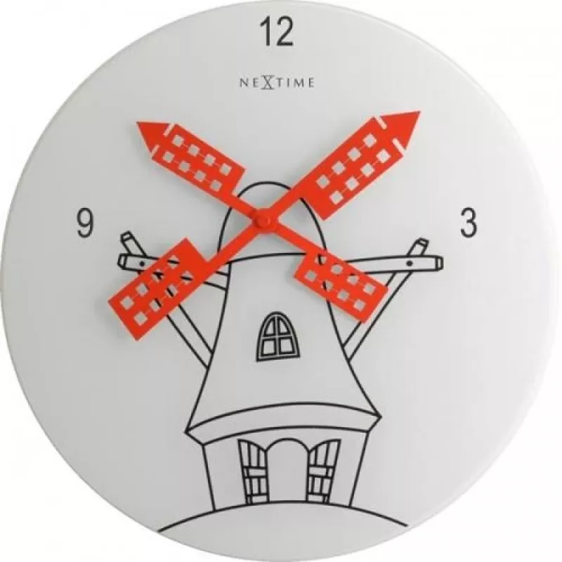 NeXtime klok 8807 Windmil, Ø30 cm, sieninis, balta/juoda/raudona