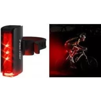 Galinis LED dviračio žibintas FISCHER PLUS TWIN STOP Aliuminis su žemės apšvietimu
