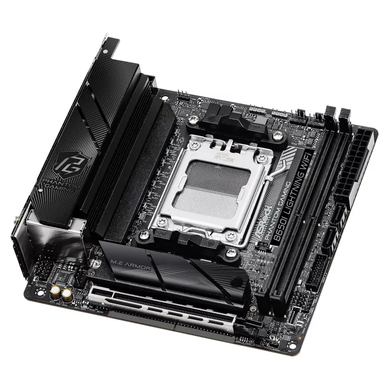 Mini-ITX pagrindinė plokštė ASRock B650I Lightning WiFi — AMD B650, Socket AM5, DDR5, 2 DIMM (maks. 96 GB), Wi‑Fi 6E, 2.5Gb LAN
