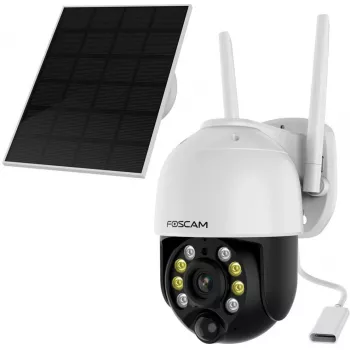 IP apsaugos kamera Foscam B4 Dome 4 MP (2560×1440), Wi‑Fi 2,4 GHz, IP65, Saulės + baterija 5000 mAh, 355° pasukimas, 90° pakreipimas