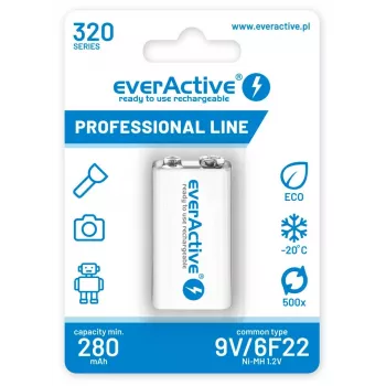 Įkraunama baterija everActive EVHRL22-320 9V NiMH prizminė 8,4V, 55 g, 48,5 mm