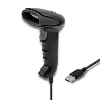 Rankinis brūkšninių kodų skaitytuvas QOLTEC 50866 – 1D lazerinis, USB laidinis, 600 mm diapazonas, juodas, 161,5×88×77 mm