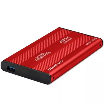 Išorinis dėklas HDD/SSD QOLTEC 51860 2.5 colio SATA III, USB Type-A, 5 Gbit/s, aliuminis, raudonas