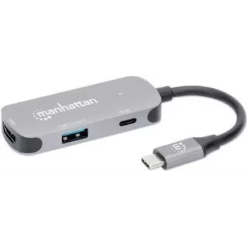 Manhattan 130707 Nešiojamojo kompiuterio dokų stotelė ir prievadų replikatorius, laidinis, USB 3.2 Gen 1 (3.1 Gen 1) Type-C, aliuminis (130707)