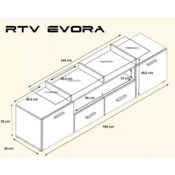 Cama TV stovas EVORA 200 juodas/baltas blizgus