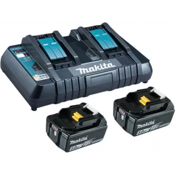 Makita 199482-2 akumuliatorių komplektas su įkrovikliu – 2× Li-Ion 5 Ah + įkroviklis