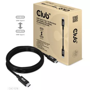 CLUB3D USB4 Gen3x2 Type-C abipusis laidas 8K60Hz, duomenys 40Gbps, PD 240W(48V/5A) EPR M/M 2m