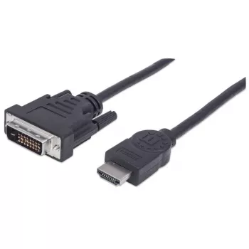 Manhattan HDMI į DVI-D 24+1 laidas, 1,8 m, Kištukas-Kištukas, Juodas, Analogas HDMIDVIMM6, Dvigubas ryšys, Suderinamas su DVI-D, Visą gyvenimą trunkanti garantija, Polietileninis maišelis
