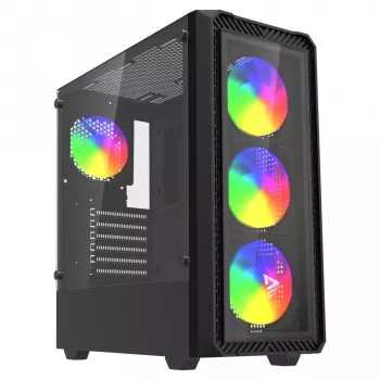 PC korpusas SAVIO Noctis Glass RGB – juodas, ATX/Micro-ATX, 210×410×450 mm, 3×120 mm priekiniai ventiliatoriai