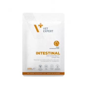 Šlapias veterinarinis ėdalas katėms VETEXPERT Intestinal Cat 100 g – vištiena, baltymai 38%, riebalai 20%, suaugusioms katėms, kasos nepakankamumas