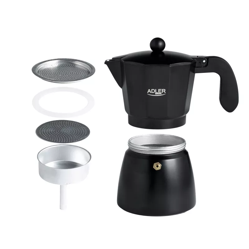 Espresso kavos aparatas Adler AD 4421 — 15 bar siurblys, juodas korpusas