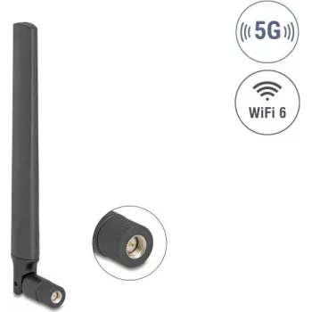 Kryptinė antena DELOCK 5G LTE GNSS WiFi 6 SMA kištukas 0.9–4.1 dBi 183 mm su pasukamu jungtimi