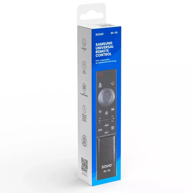 SAVIO RC-25 universalus infraraudonųjų spindulių televizoriaus nuotolinio valdymo pultas, juodas, iki 10 m