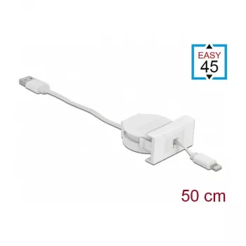 Laidas DeLOCK Easy 45 modulis USB 2.0 ištraukiamas USB-A į 8 Pin Lightning moteriškas baltas