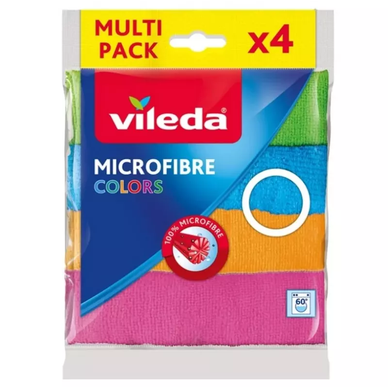 Mikropluošto valymo šluostė VILEDA 4 vnt., oranžinė, 380×360 mm, Poliesteris 80% / Poliamidas 20%, skalbiama mašinoje