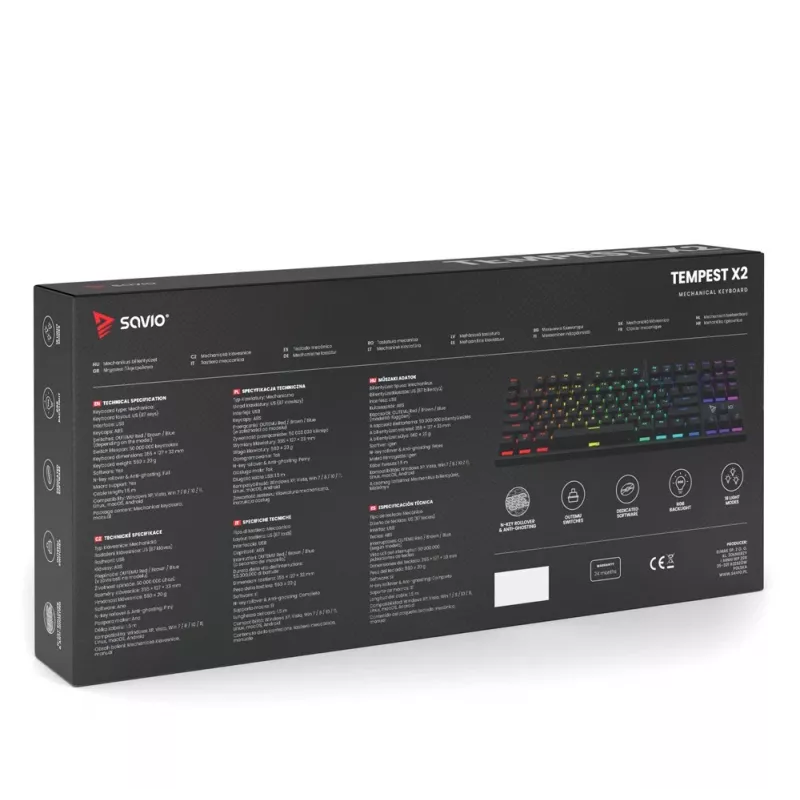 Mechaninė klaviatūra Savio RGB Tempest X2 Outemu Brown