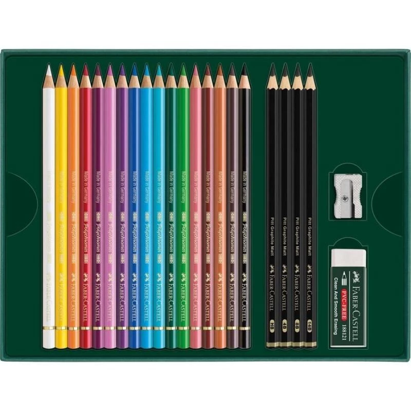 Faber-Castell Polychromos & Pitt Graphite Matt rinkinys piešimui, mišrių spalvų (23 vnt.)