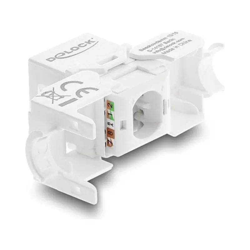 Delock 90799 Keystone modulis RJ45 į LSA Cat.6 UTP, be įrankių, su apsauginiu dangteliu, baltas/juodas