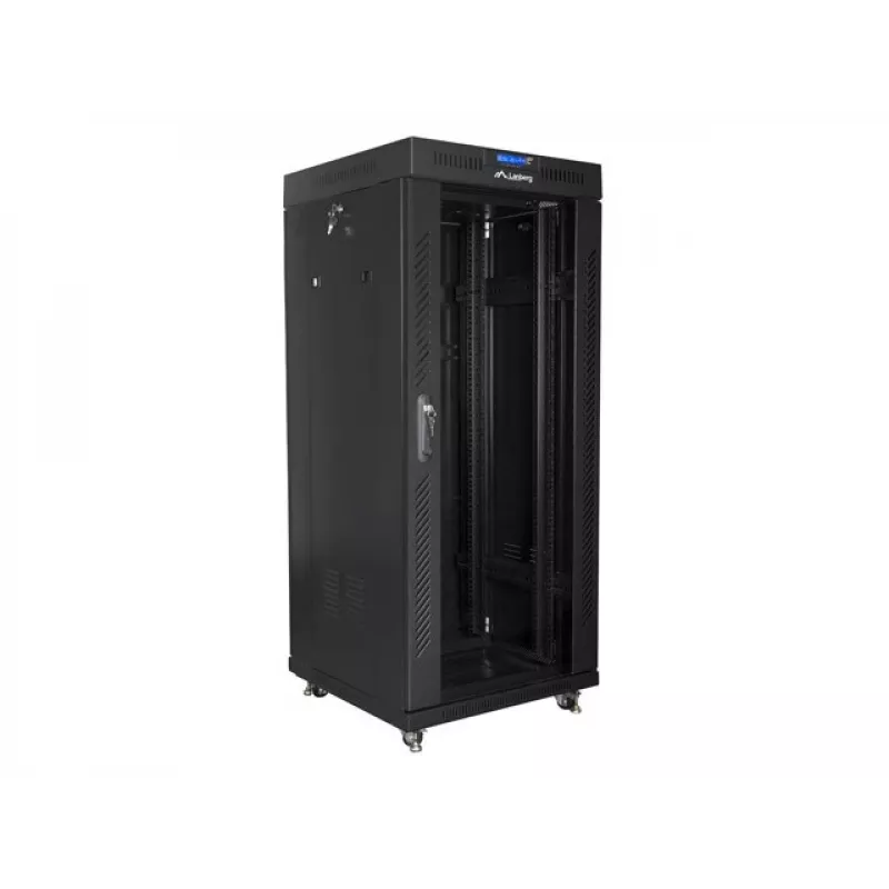 Laisvai pastatomas stovas LANBERG FF01-6627-12BL 19 colių 27U 600x600 mm stiklinės durys, 800 kg talpa