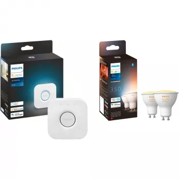 Philips Hue White Ambiance GU10 LED lempų dvynių rinkinys su Hue Bridge, pakeičia 35W halogeną