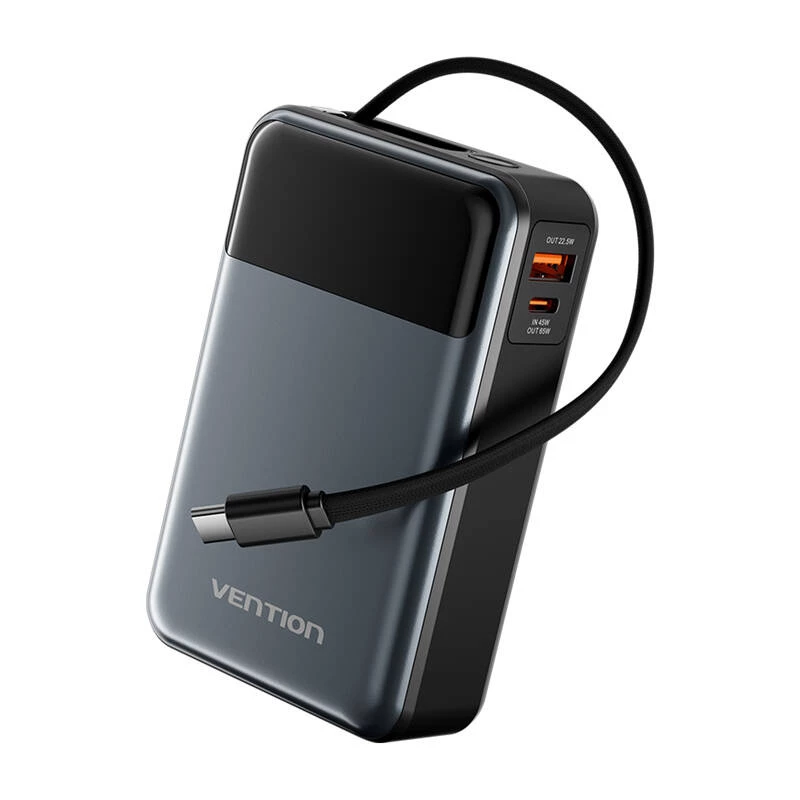 Nešiojamas powerbank Vention FHYB0 20000mAh 65W, 2× USB-C, 1× USB-A, juodas
