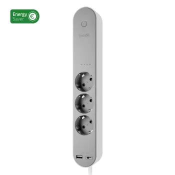Prailginimo lizdas Hombli HBPO-0108 — 3× E tipo kištukiniai lizdai, 230 V, 16 A, vidaus, baltas/pilkas