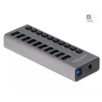 DeLOCK išorinis USB 3.2 Gen 1 šakotuvas, 10 prievadų su jungikliais