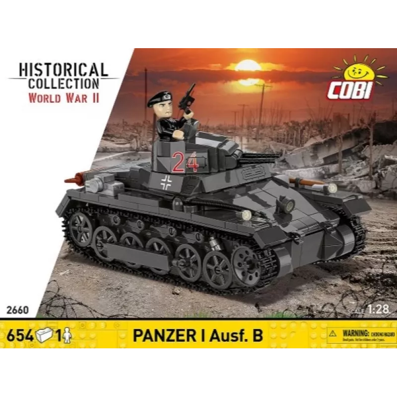 Konstrukcinis rinkinys Cobi Panzer I Ausf. B – 654 detalės, detalaus tanko modelio rinkinys