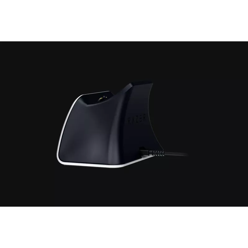 Įkrovimo stovelis Razer RC21-01900100-R3U1, skirtas PlayStation 5 valdikliams – baltas, įkrauna vieną valdiklį, komplekte USB-C į USB-A laidas