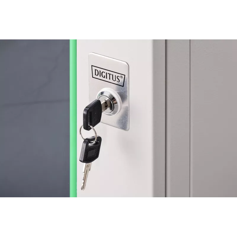 Ant sienos montuojamas 19 colių spintos korpusas DIGITUS Dynamic-N DN-37106 — 9U, 600×600 mm, IP20, su rakinamomis durelėmis