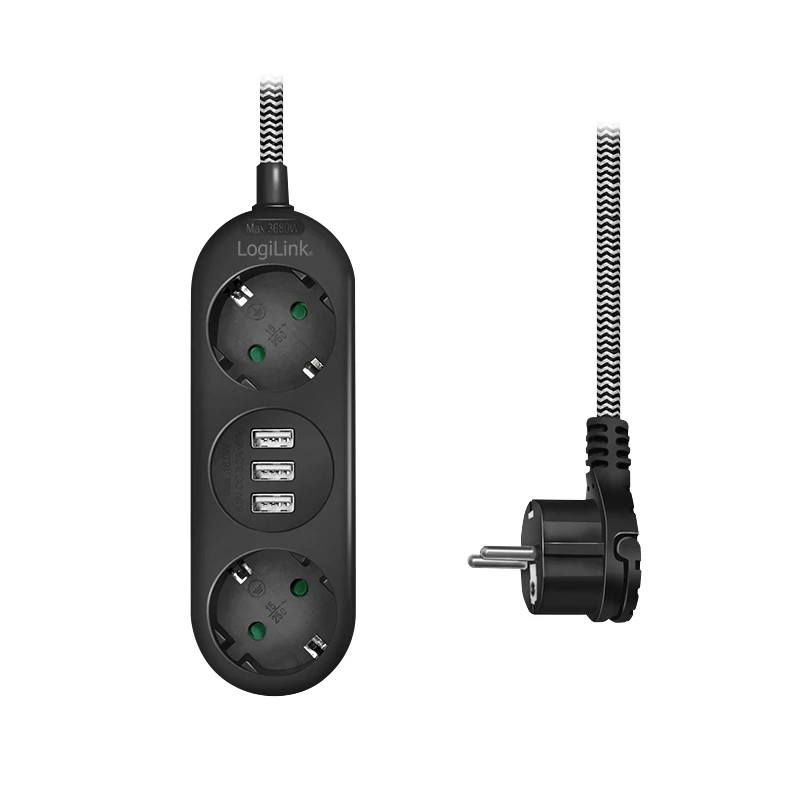 Prailginimo laidas LogiLink LPS262U 1,5 m 2 AC lizdai vidaus patalpoms juodas