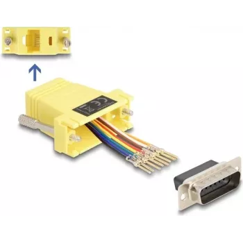 Delock 67110 D-Sub 15 kontaktų kištukas į RJ45 lizdą surinkimo rinkinys, geltonas