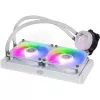 Skysto aušinimo komplektas Cooler Master MasterLiquid 240L Core ARGB White — 240 mm radiatorius, 120 mm ventiliatoriai, palaiko LGA1700/AM5/AM4 ir senesnius lizdus