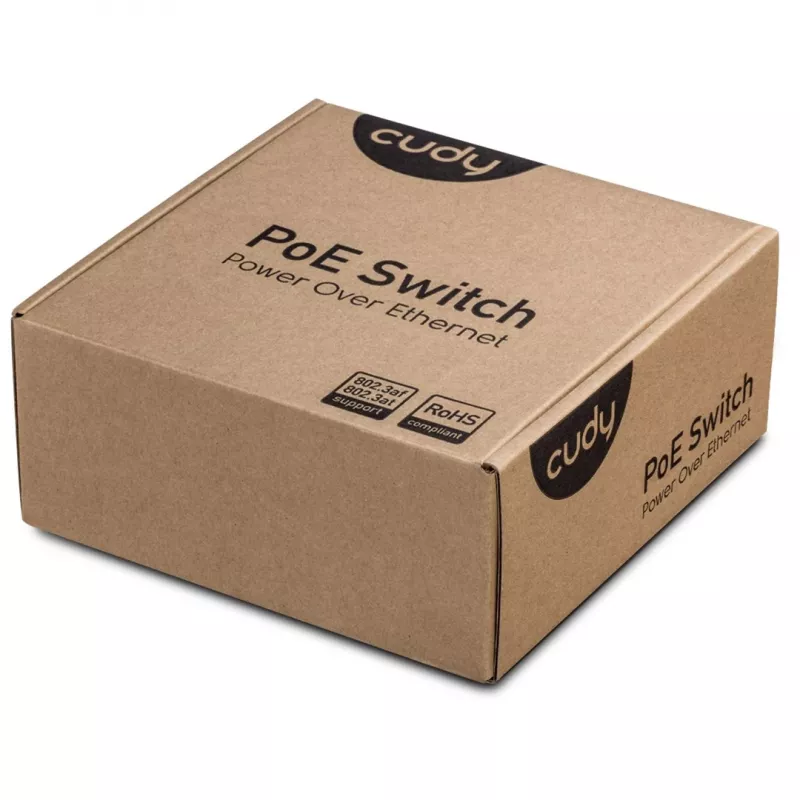 Cudy GS1005P tinklo jungiklis – 5 prievadų Gigabit Ethernet su 4 PoE prievadais, 60 W, metalinis korpusas, montuojamas į stelažą