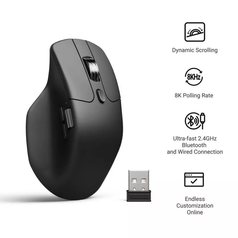 Pelė Keychron M6 dešinei rankai universali – Optinė, RF belaidis + Bluetooth + USB-C, 30000 DPI, Juoda