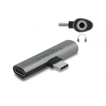 DeLOCK 64186 laido lyties keitiklis USB Type-C į USB Type-C + 3,5 mm, pilkas