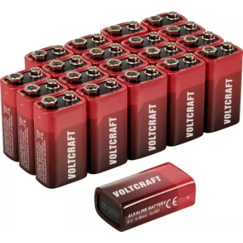 Voltcraft VC-16107985 9 V blokinė baterija, šarminė-mangano, 550 mAh, 9 V, 20 vnt. (VC-16107985)