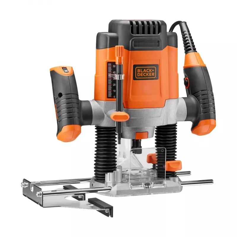 Maršrutinis frezeris / trimeris Black & Decker KW1200EKA-QS – kompaktiškas frezeris su reguliuojamu gyliu
