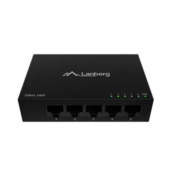 LANBERG DSM1-1005 tinklo jungiklis 5x 1 Gb/s nevaldomas darbalaukio, metalinis korpusas, 12V