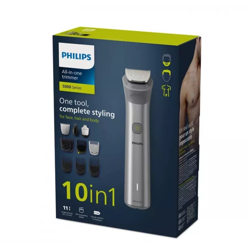 Philips All-in-One Trimmer MG5920/15 Series 5000, Nerūdijantis plienas, 0,5 mm, 1,6 cm, 1 mm, Barzda, Ausys, Nosis, Baterija