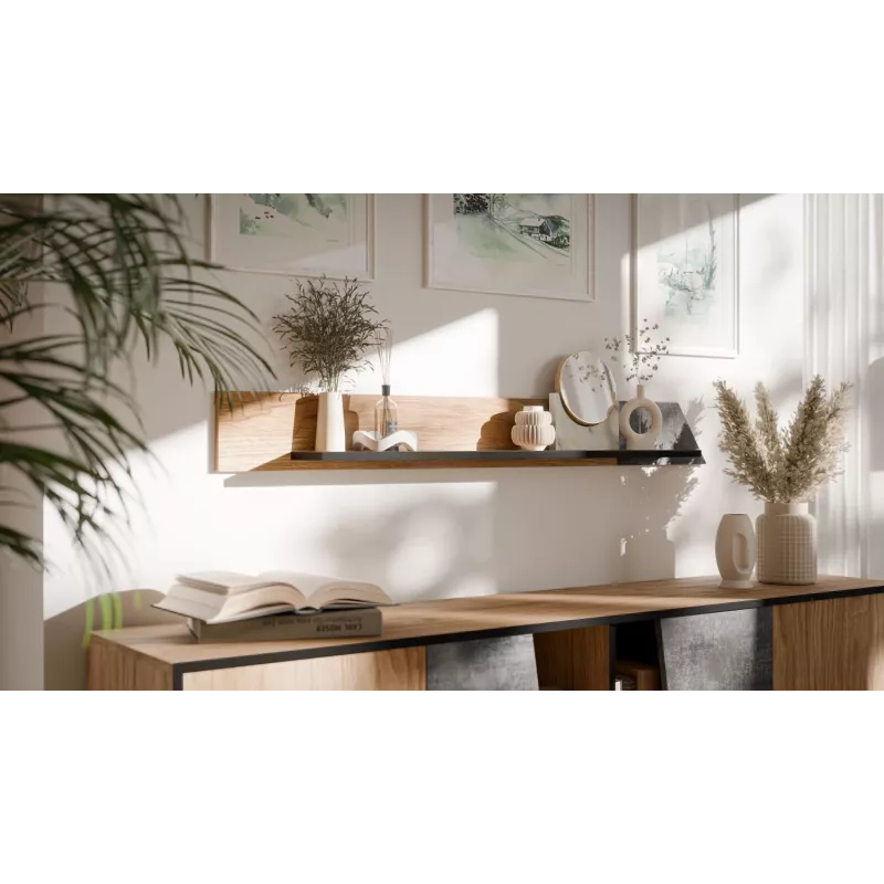 Plaukiojanti lentyna cama meble OVO 1300×200×150 mm ąžuolas/betonas, medžio drožlių plokštė, montuojama ant sienos