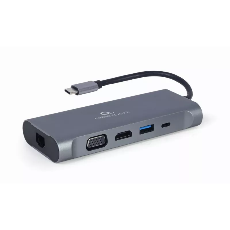 Gembird A-CM-COMBO7-01 nešiojamojo kompiuterio dokas / prievadų replikatorius USB 3.2 Gen 1 (3.1 Gen 1) Type-A pilkas