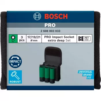 Bosch PRO 1/2 colio smūginių lizdų rinkinys, 3 vnt., gilūs lizdai su briaunų apsauga